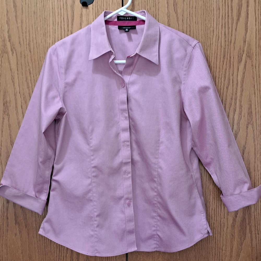 Foxcroft Pink Button-Up Fitted Blouse